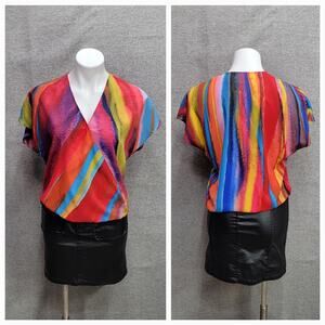 ALANA KAY ART WATERCOLOR WRAP BLOUSE, SIZE XS